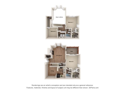 Floor plan for 3 beds, 2.5 baths, 1350 sqft
